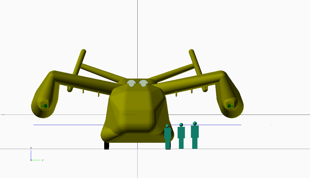 Front view of the Droopy Drop ship with humans for scale.