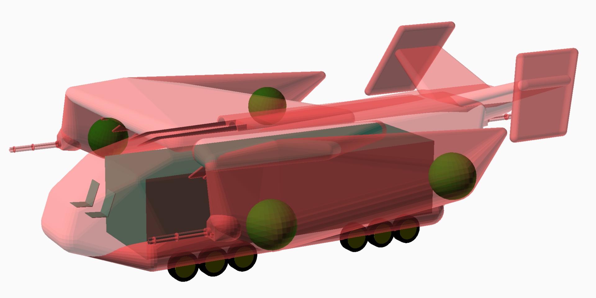 Transparent view of the Droopy showing major components and the cargo bay.