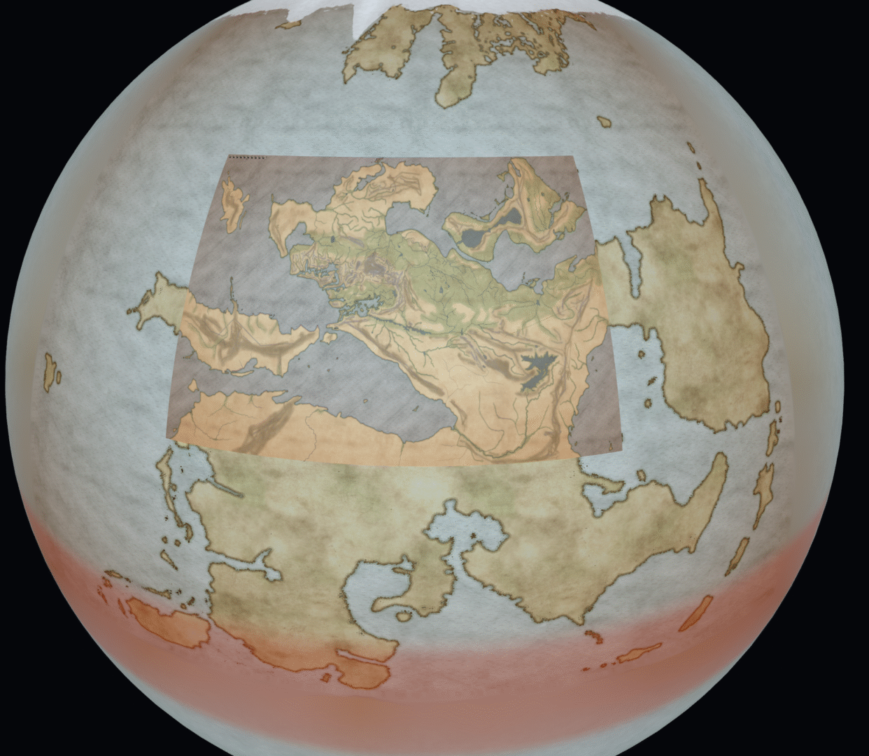 Vatan Globe, view of Taldyr with projected maps