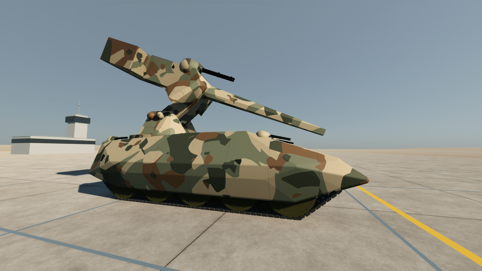 A really big tank, gun depressed